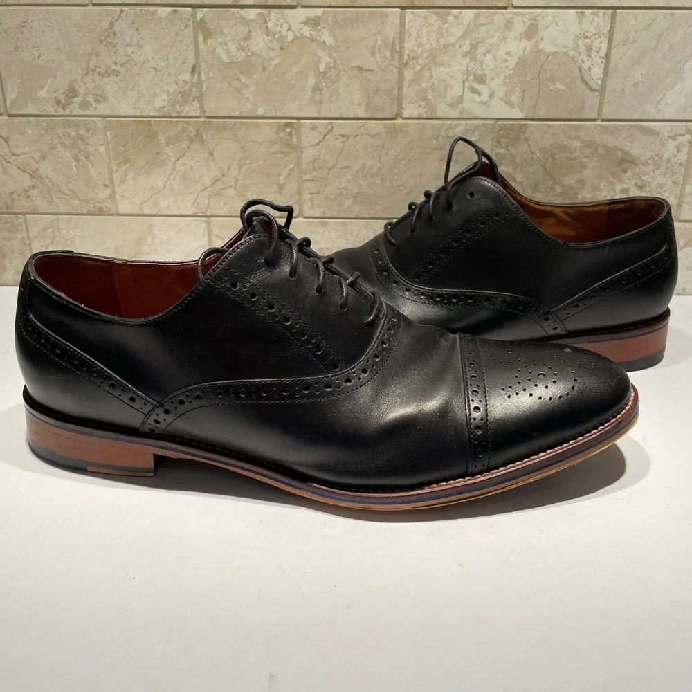 Johnston & Murphy Mens‎ Black Leather Wingtip Oxford Dress Shoes 13W 20-8681